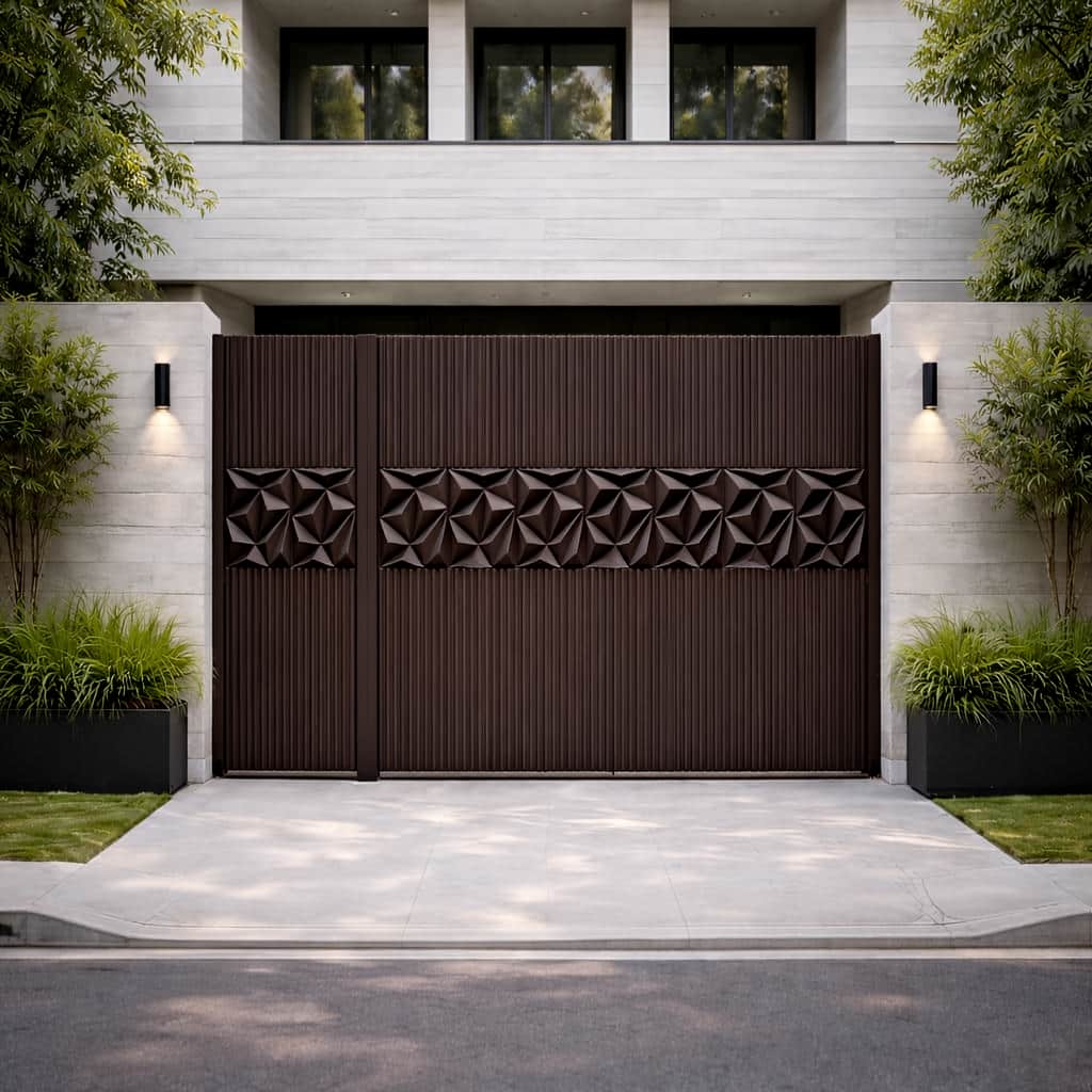 درب فرفورژه ساختمان با گل نرده تزئینی