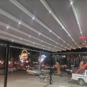 سقف برقی تراس مدرن با فریم فلزی رنگ شده سقف برقی تراس مدرن
