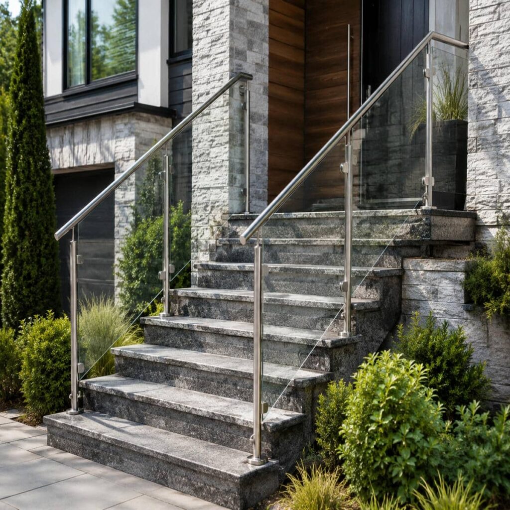 نرده شیشه ای بالکن با یراق و اتصالات منظم
