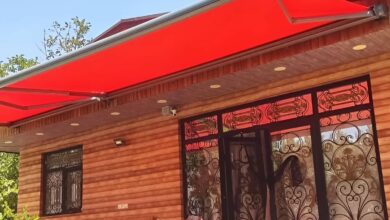 سایبان ریموت دار با رنگ هماهنگ با نمای ساختمان