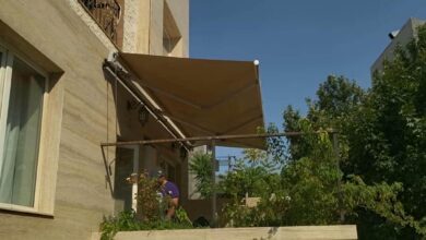 سایبان برقی مدل بازویی کم صدا برای ورودی مسکونی در یزد