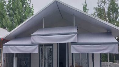 سایبان برقی مدل بازویی برای ورودی روباز در استان کرمان