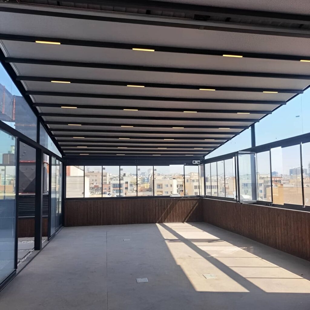 سایبان برقی با پارچه ساده برای نمای مینیمال در استان خوزستان