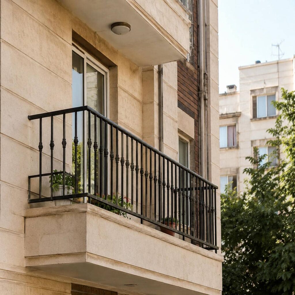 نرده بالکن نصب شده با فضای رفت و آمد روان در کرمان